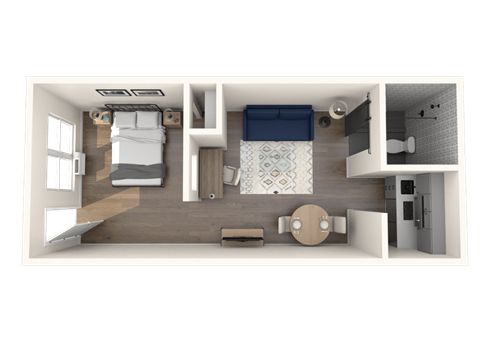 Floor plan for 1 bed, 1 bath, 276 sqft